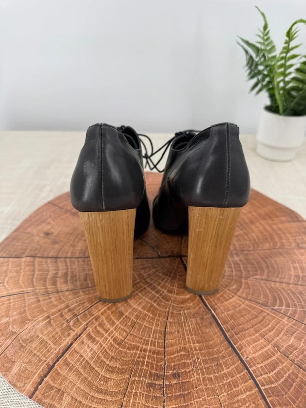YSL Yves Saint Laurent Leather Oxford Heels Booties Black Patent Cap Toe Size 36 - Picture 3 of 12